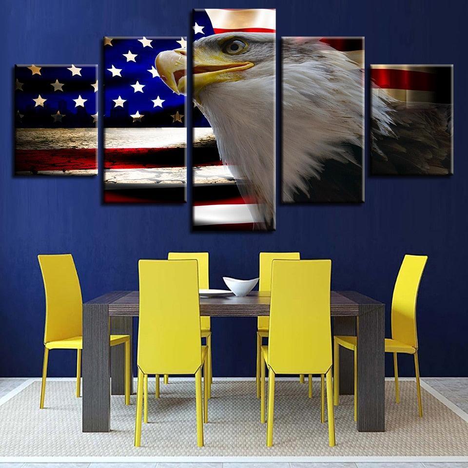 American Flag And Eagle 5 Piece HD Multi Panel Canvas Wall Art Frame-Original Frame