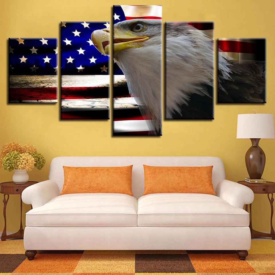 American Flag And Eagle 5 Piece HD Multi Panel Canvas Wall Art Frame-Original Frame
