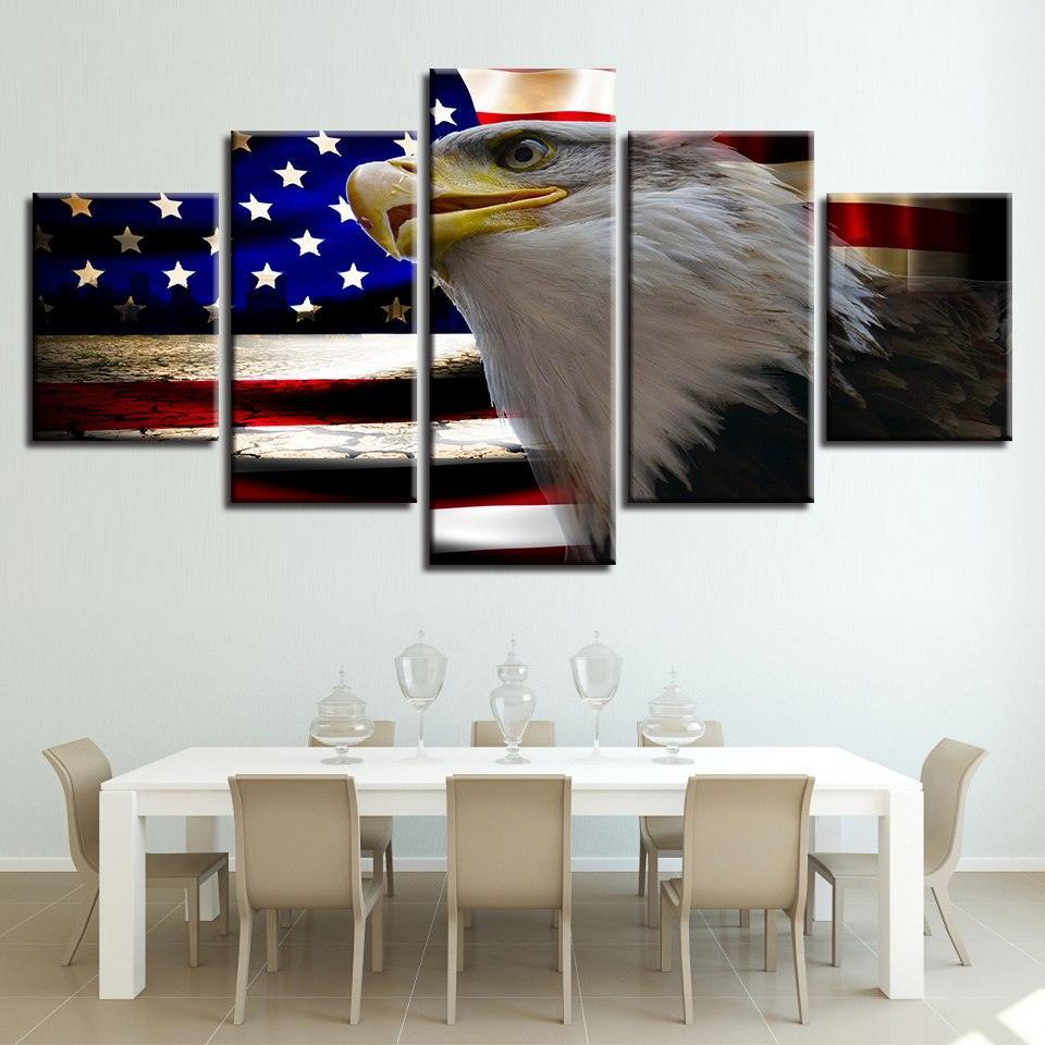American Flag And Eagle 5 Piece HD Multi Panel Canvas Wall Art Frame-Original Frame