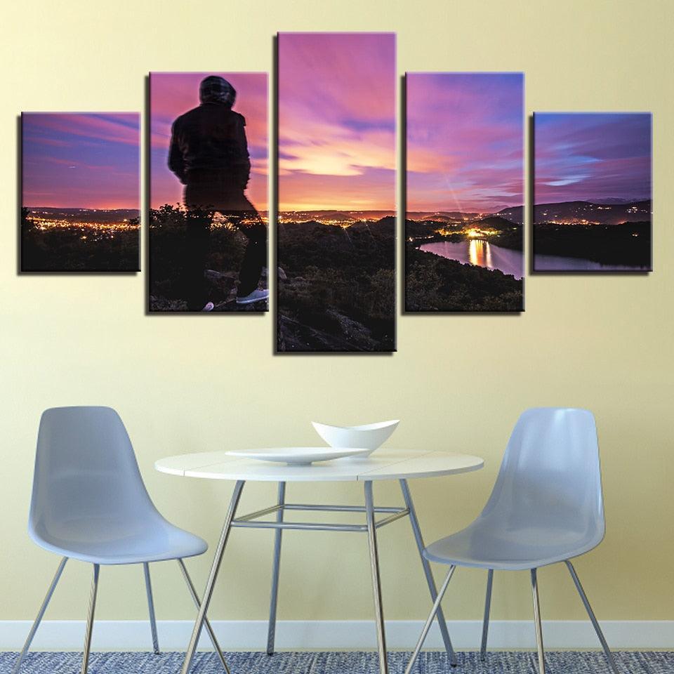 Sunset Mountain Top 5 Piece HD Multi Panel Canvas Wall Art Frame-Original Frame