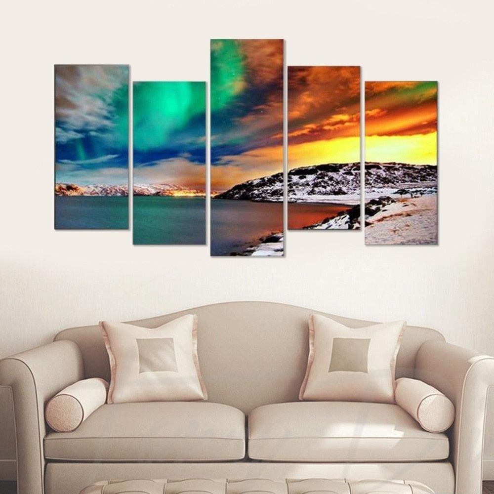 Abstract Mountains Scenery 5 Piece HD Multi Panel Canvas Wall Art Frame-Original Frame