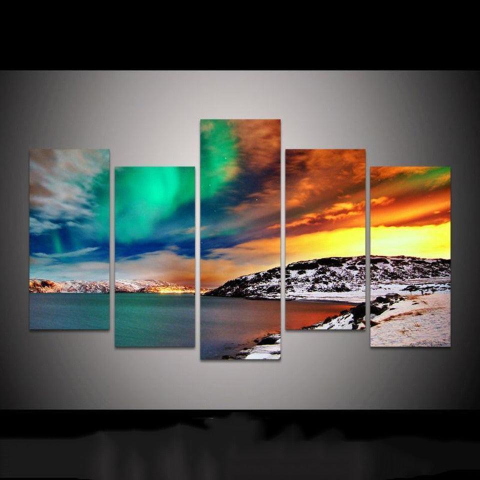 Abstract Mountains Scenery 5 Piece HD Multi Panel Canvas Wall Art Frame-Original Frame