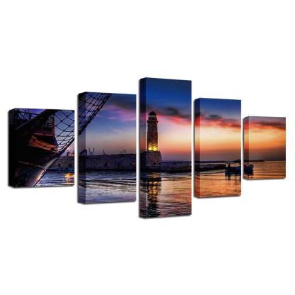 Light House Near The Sea 5 Piece HD Multi Panel Canvas Wall Art Frame-Original Frame