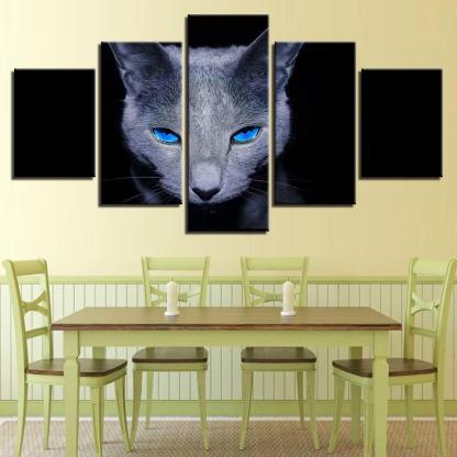 Blue Eyes Gray Cat 5 Piece HD Multi Panel Canvas Wall Art Frame-Original Frame