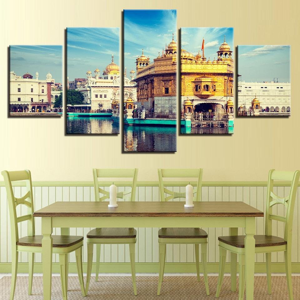 Golden Temple 5 Piece HD Multi Panel Canvas Wall Art Frame-Original Frame