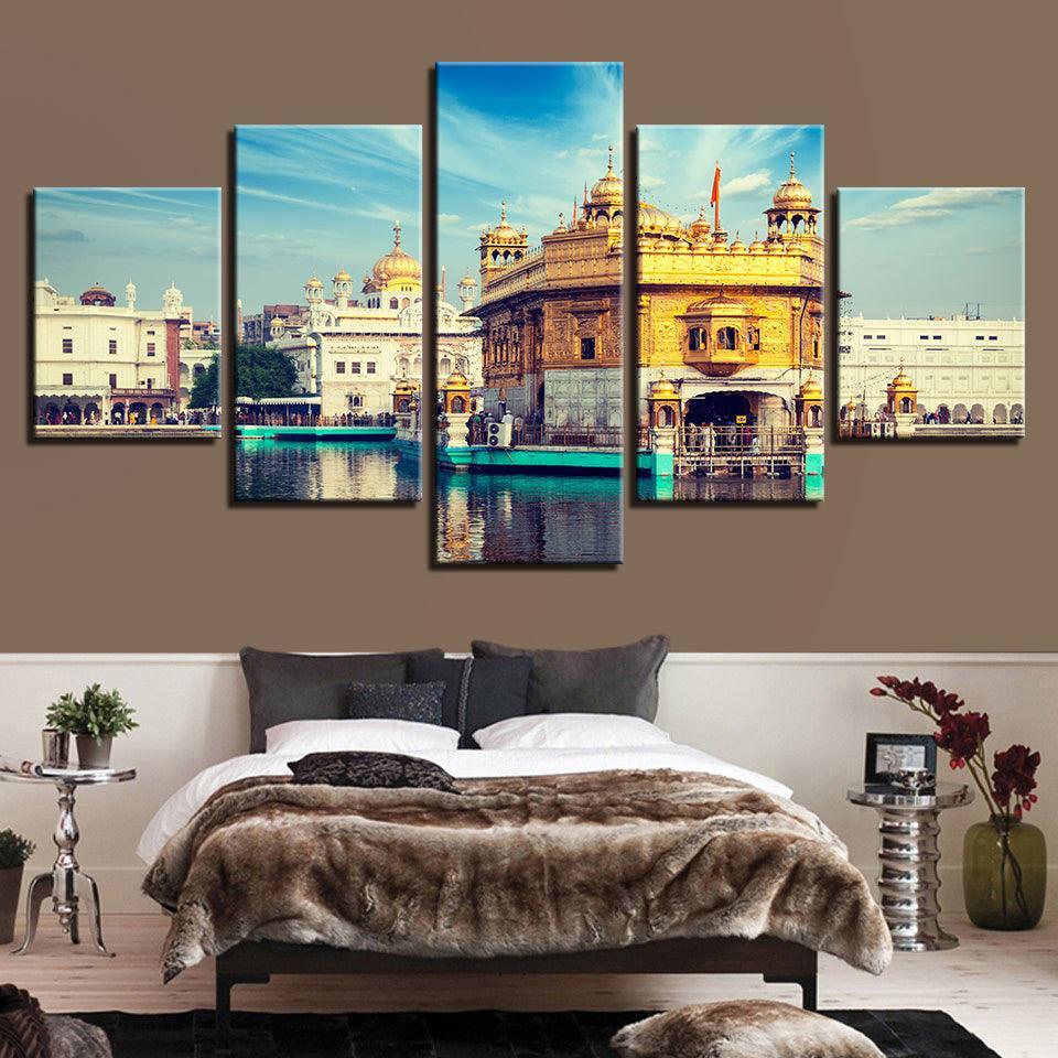 Golden Temple 5 Piece HD Multi Panel Canvas Wall Art Frame-Original Frame