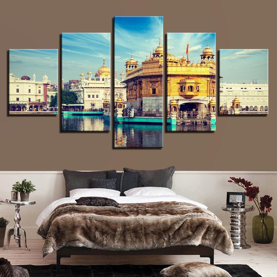 Golden Temple 5 Piece HD Multi Panel Canvas Wall Art Frame-Original Frame