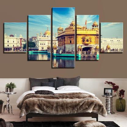 Golden Temple 5 Piece HD Multi Panel Canvas Wall Art Frame-Original Frame