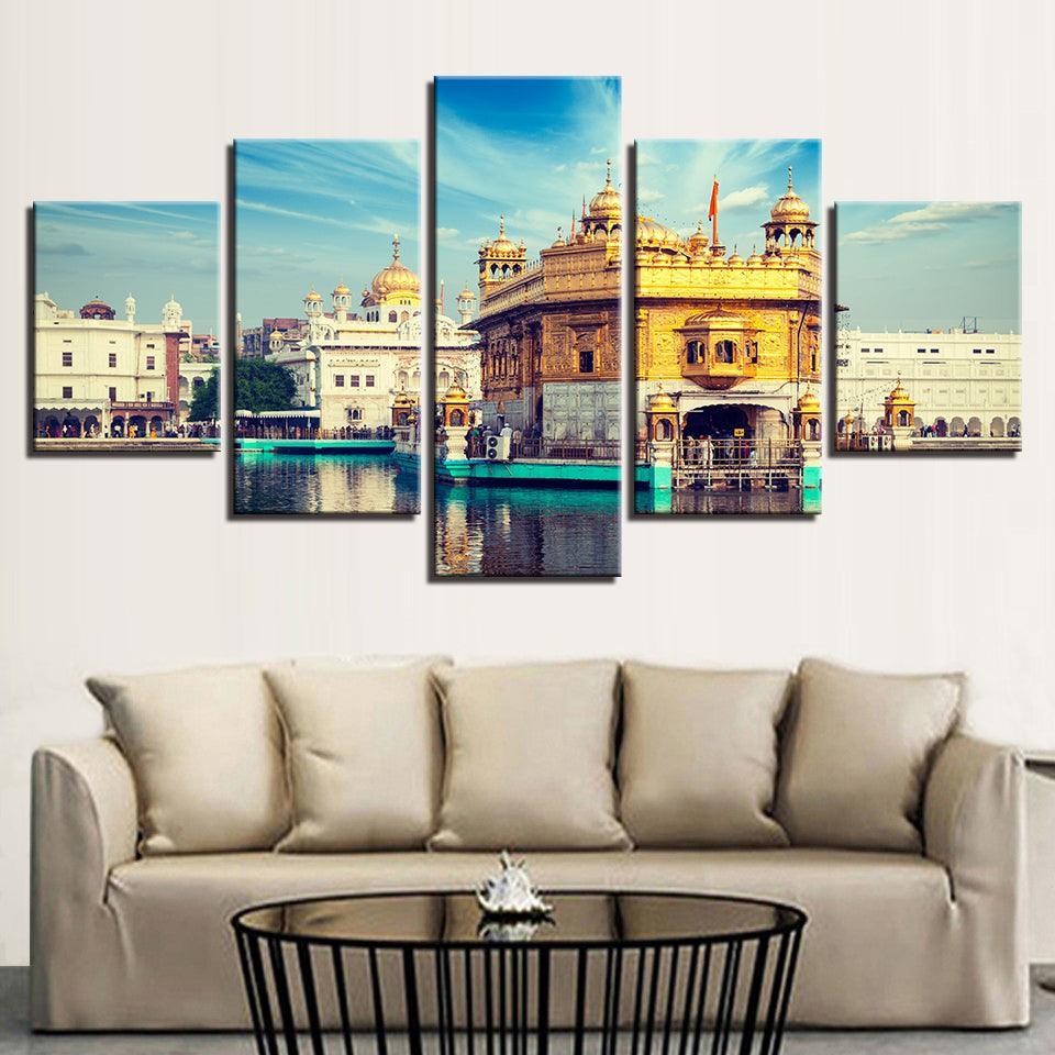 Golden Temple 5 Piece HD Multi Panel Canvas Wall Art Frame-Original Frame