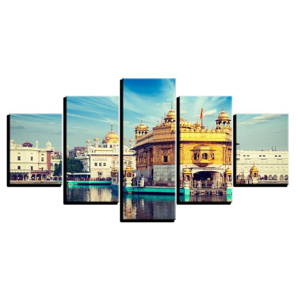 Golden Temple 5 Piece HD Multi Panel Canvas Wall Art Frame-Original Frame