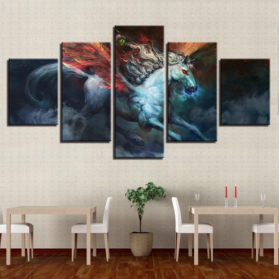 Horse 5 Piece HD Multi Panel Canvas Wall Art Frame-Original Frame