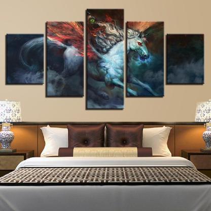 Horse 5 Piece HD Multi Panel Canvas Wall Art Frame-Original Frame