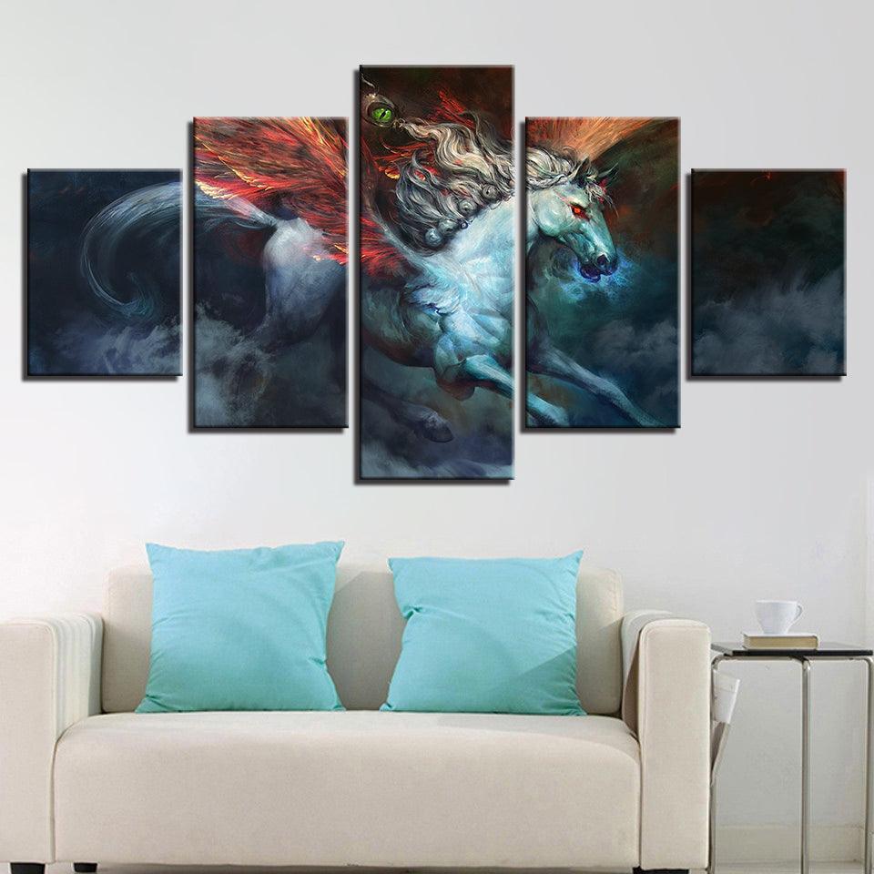 Horse 5 Piece HD Multi Panel Canvas Wall Art Frame-Original Frame