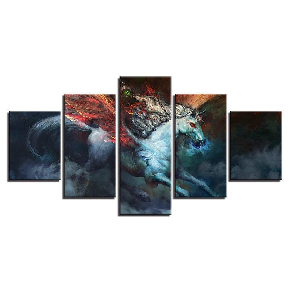 Horse 5 Piece HD Multi Panel Canvas Wall Art Frame-Original Frame