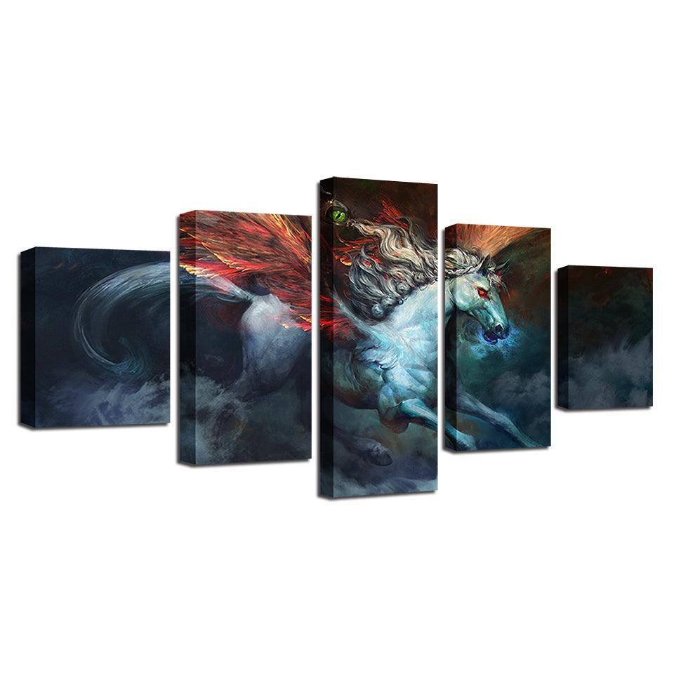 Horse 5 Piece HD Multi Panel Canvas Wall Art Frame-Original Frame