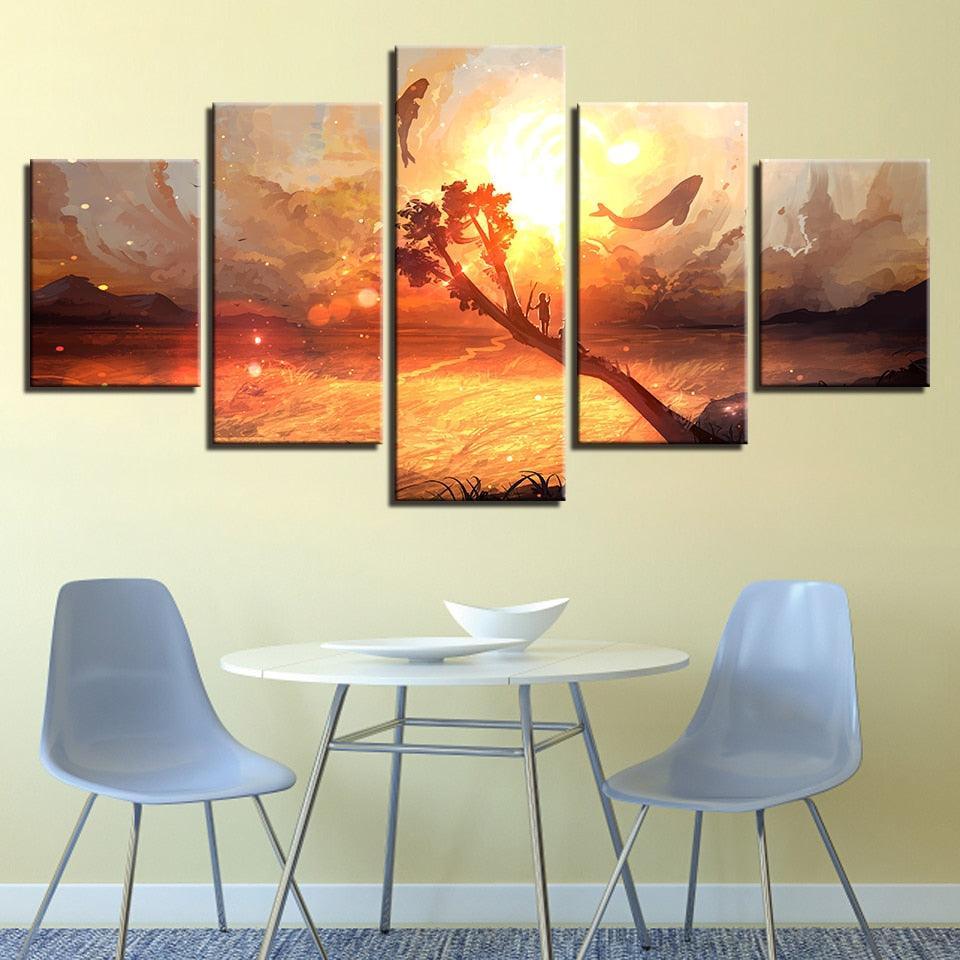 Dolphin And Whale 5 Piece HD Multi Panel Canvas Wall Art Frame-Original Frame