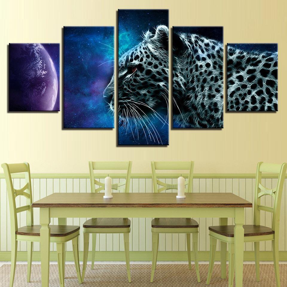 Animal Leopard Planet 5 Piece HD Multi Panel Canvas Wall Art Frame-Original Frame