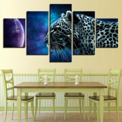 Animal Leopard Planet 5 Piece HD Multi Panel Canvas Wall Art Frame-Original Frame