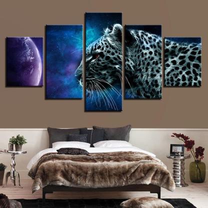 Animal Leopard Planet 5 Piece HD Multi Panel Canvas Wall Art Frame-Original Frame