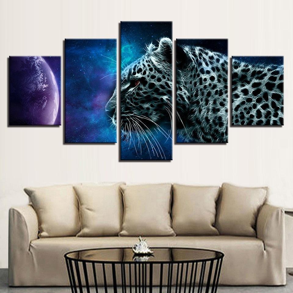 Animal Leopard Planet 5 Piece HD Multi Panel Canvas Wall Art Frame-Original Frame