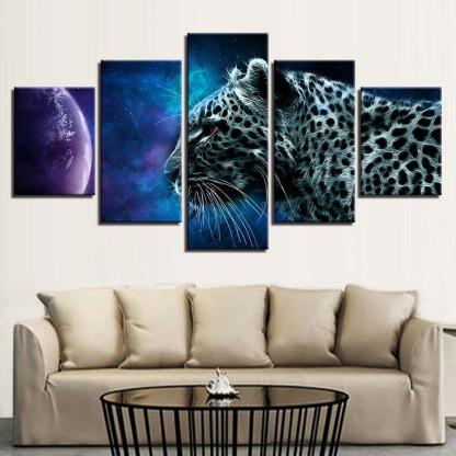 Animal Leopard Planet 5 Piece HD Multi Panel Canvas Wall Art Frame-Original Frame