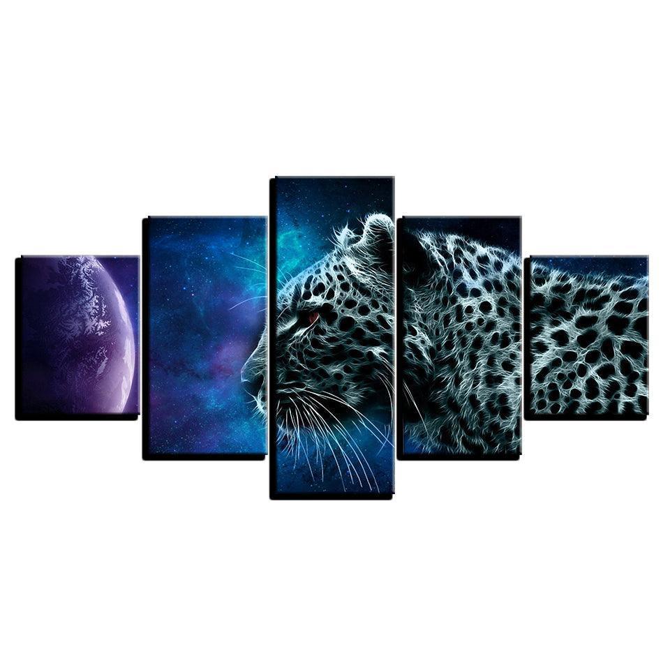 Animal Leopard Planet 5 Piece HD Multi Panel Canvas Wall Art Frame-Original Frame