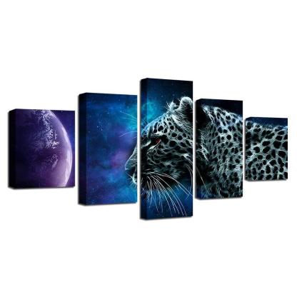 Animal Leopard Planet 5 Piece HD Multi Panel Canvas Wall Art Frame-Original Frame