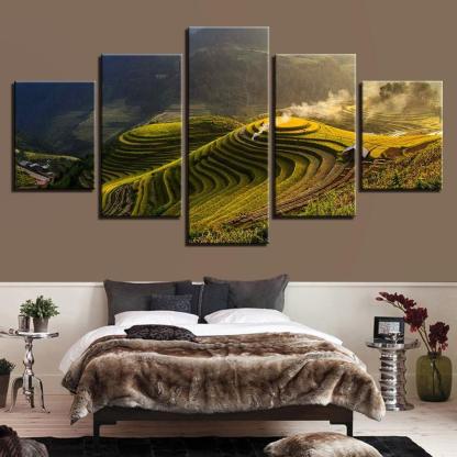 Terrace Rural Green 5 Piece HD Multi Panel Canvas Wall Art Frame-Original Frame