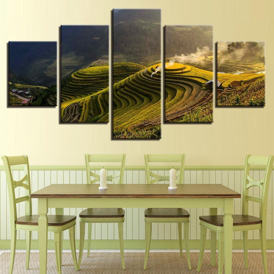 Terrace Rural Green 5 Piece HD Multi Panel Canvas Wall Art Frame-Original Frame