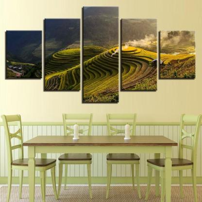 Terrace Rural Green 5 Piece HD Multi Panel Canvas Wall Art Frame-Original Frame