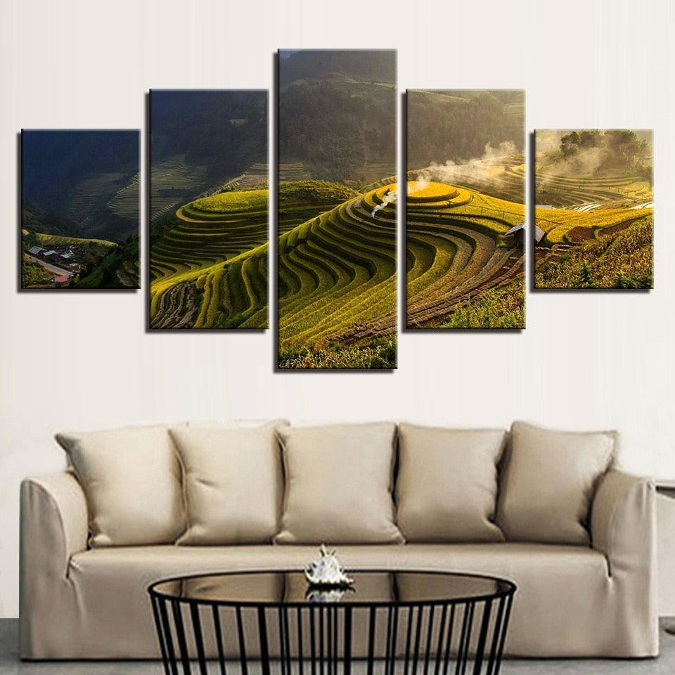 Terrace Rural Green 5 Piece HD Multi Panel Canvas Wall Art Frame-Original Frame