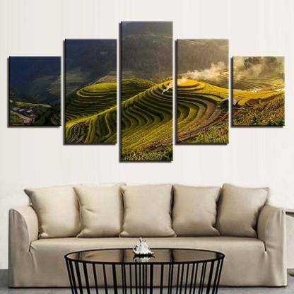 Terrace Rural Green 5 Piece HD Multi Panel Canvas Wall Art Frame-Original Frame