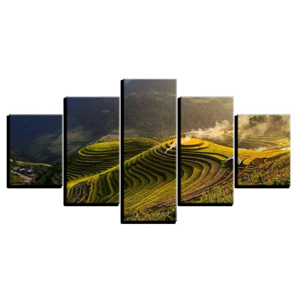 Terrace Rural Green 5 Piece HD Multi Panel Canvas Wall Art Frame-Original Frame