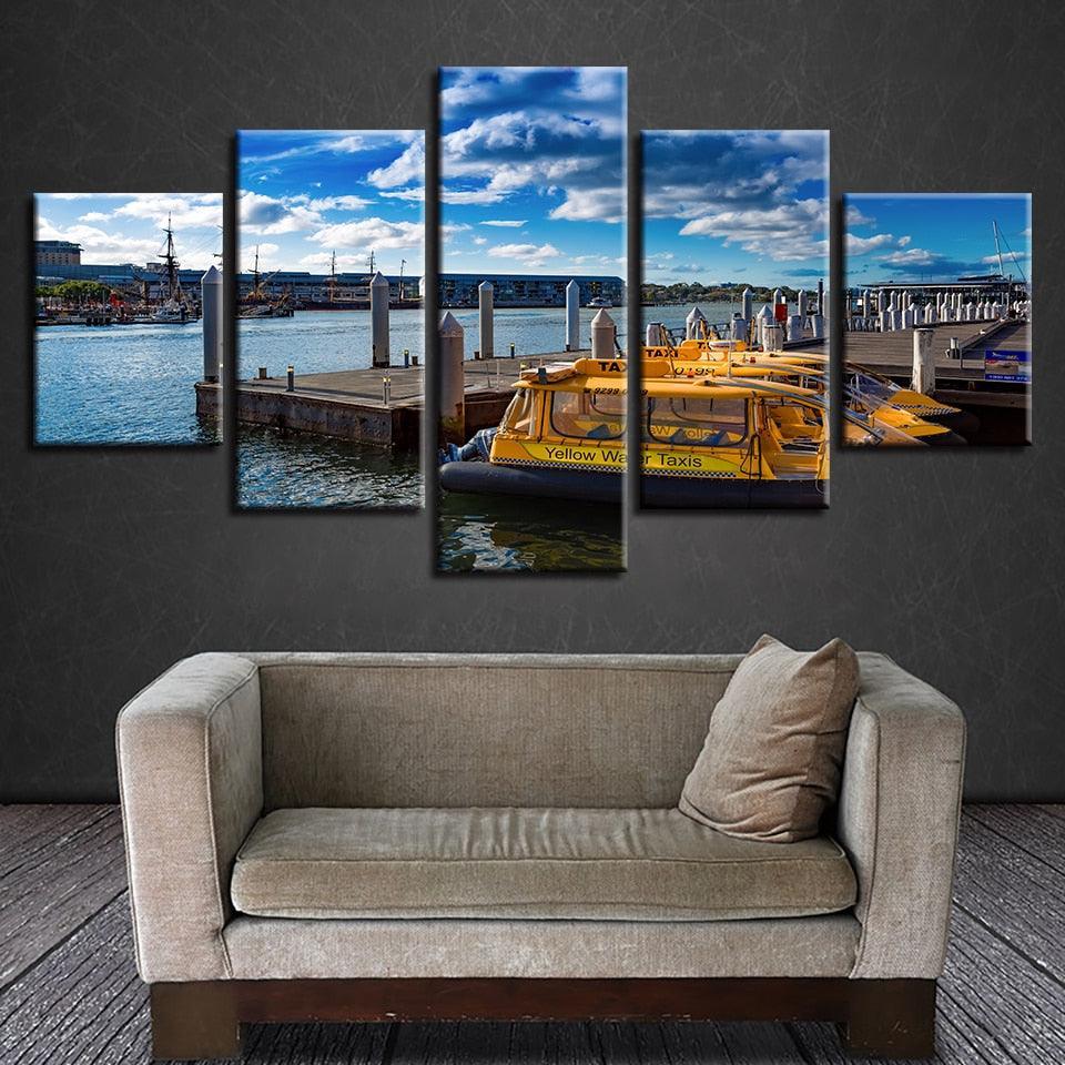 Ship Docks 5 Piece HD Multi Panel Canvas Wall Art Frame-Original Frame