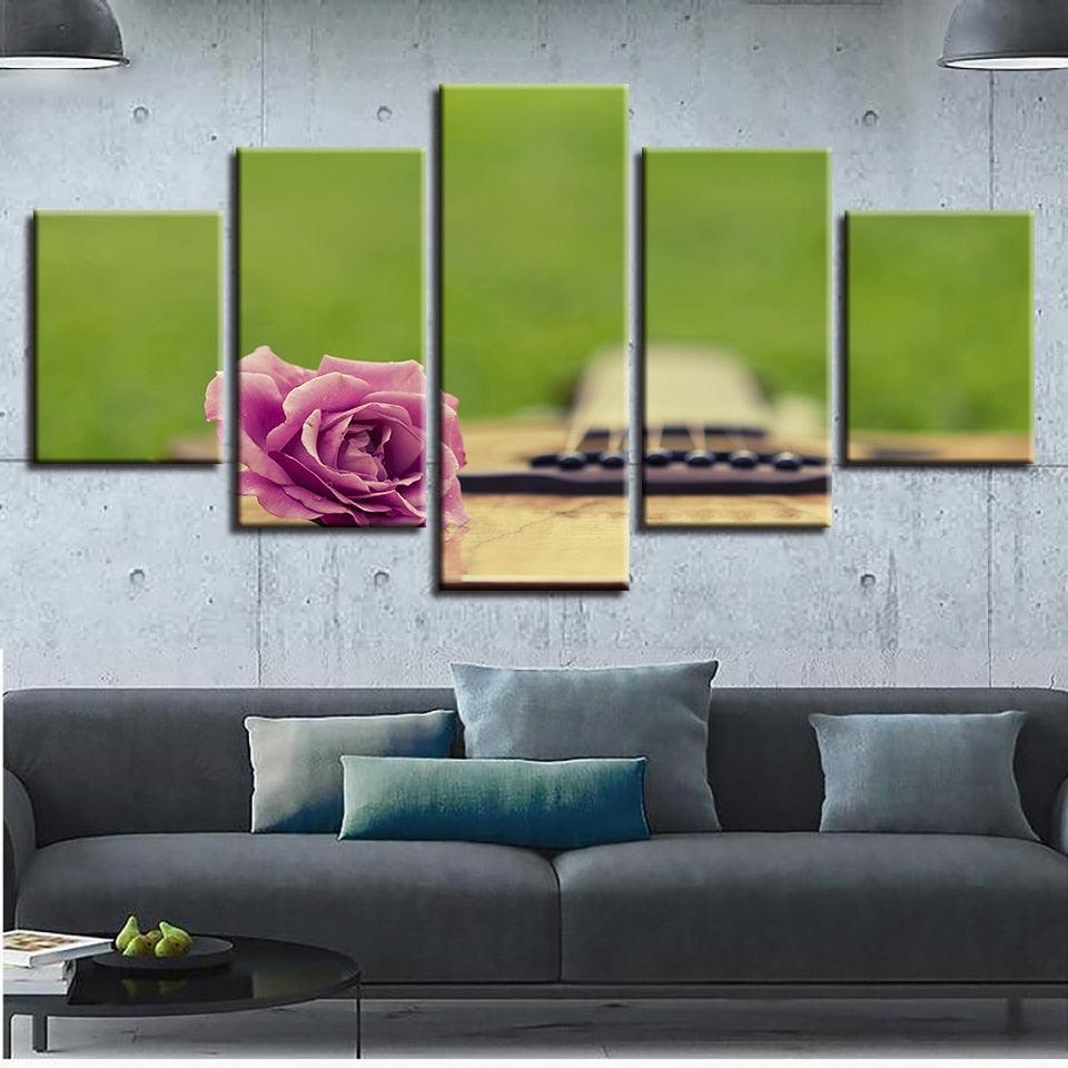Guitar And Flower 5 Piece HD Multi Panel Canvas Wall Art-Original Frame