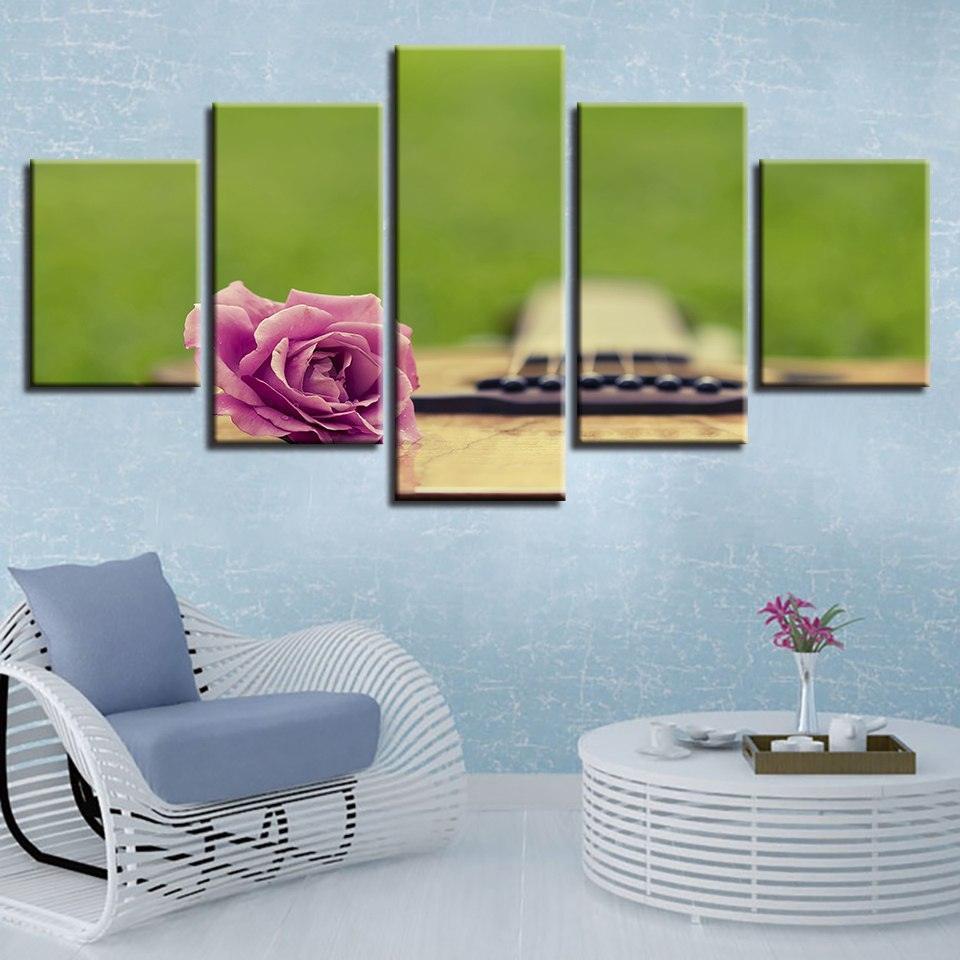 Guitar And Flower 5 Piece HD Multi Panel Canvas Wall Art-Original Frame