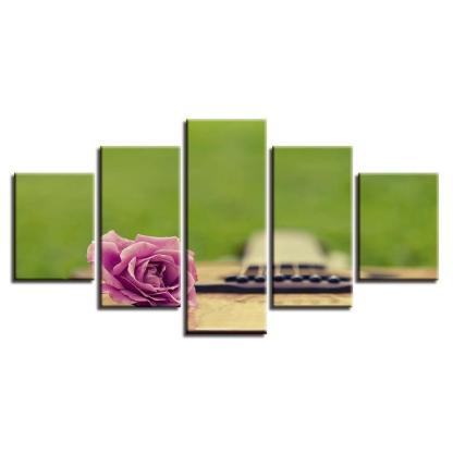 Guitar And Flower 5 Piece HD Multi Panel Canvas Wall Art-Original Frame