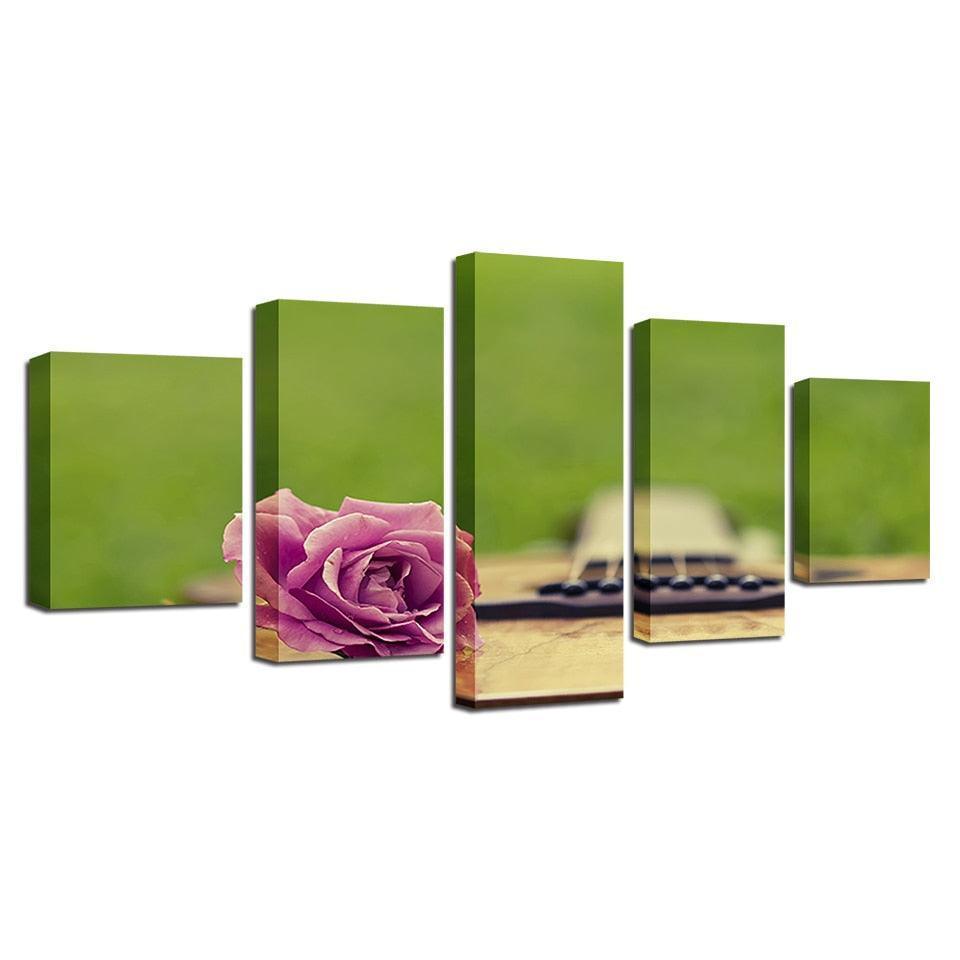 Guitar And Flower 5 Piece HD Multi Panel Canvas Wall Art-Original Frame