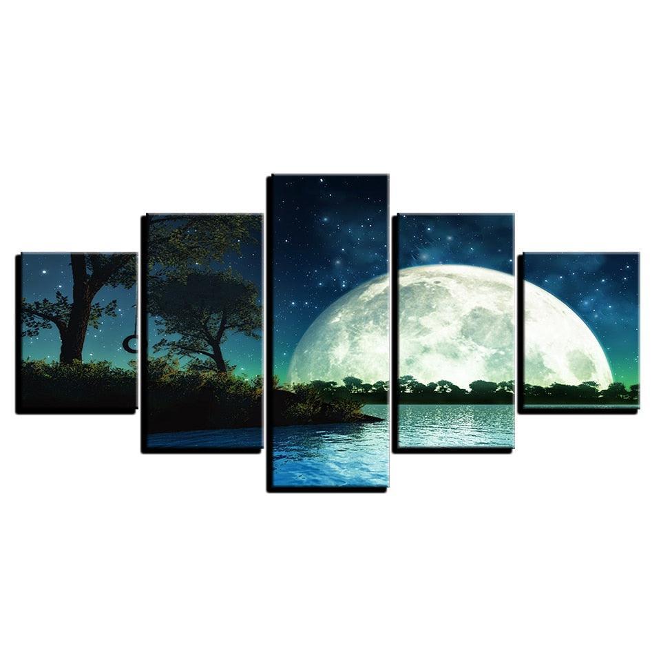 Giant Moon Rising 5 Piece HD Multi Panel Canvas Wall Art Frame-Original Frame