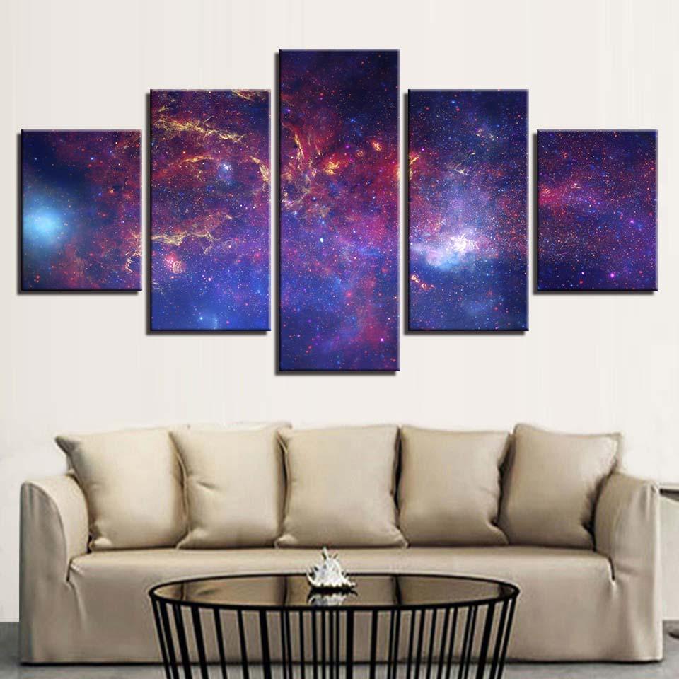 Red Nebula Space 5 Piece HD Multi Panel Canvas Wall Art Frame-Original Frame