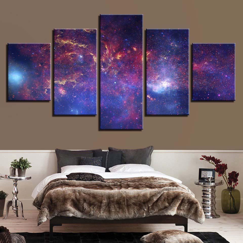 Red Nebula Space 5 Piece HD Multi Panel Canvas Wall Art Frame-Original Frame