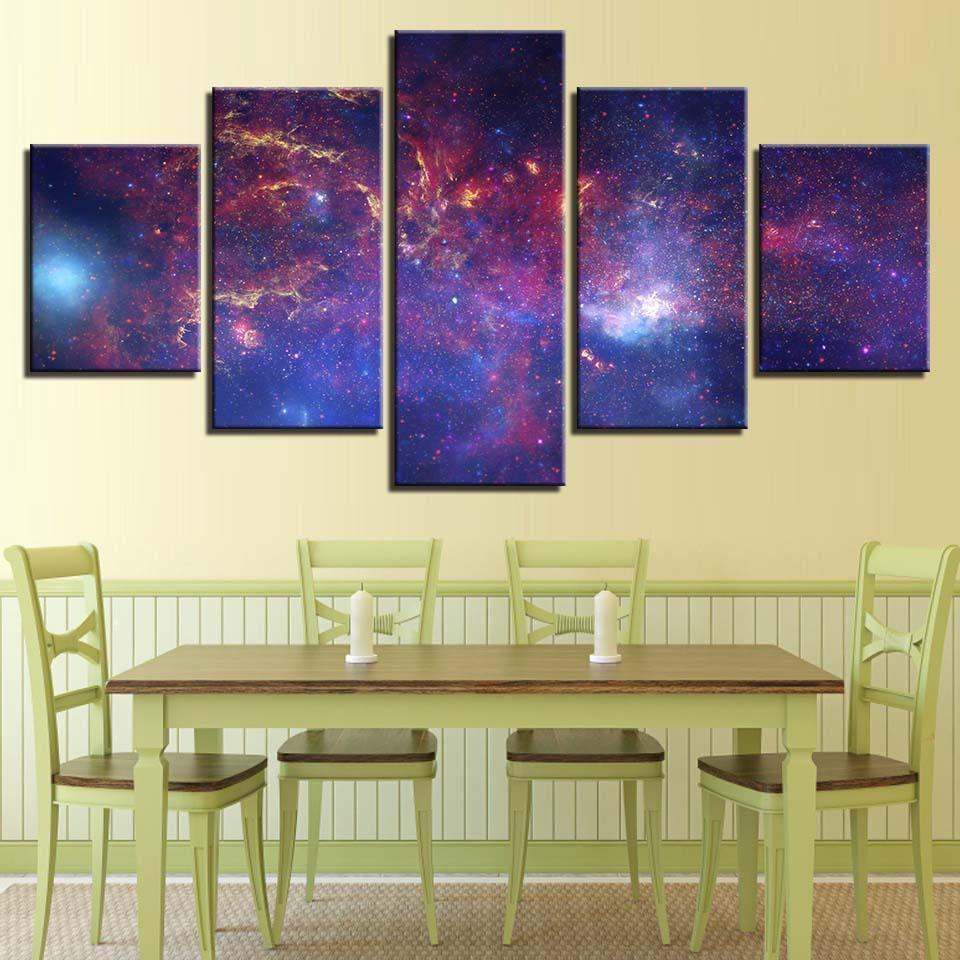 Red Nebula Space 5 Piece HD Multi Panel Canvas Wall Art Frame-Original Frame