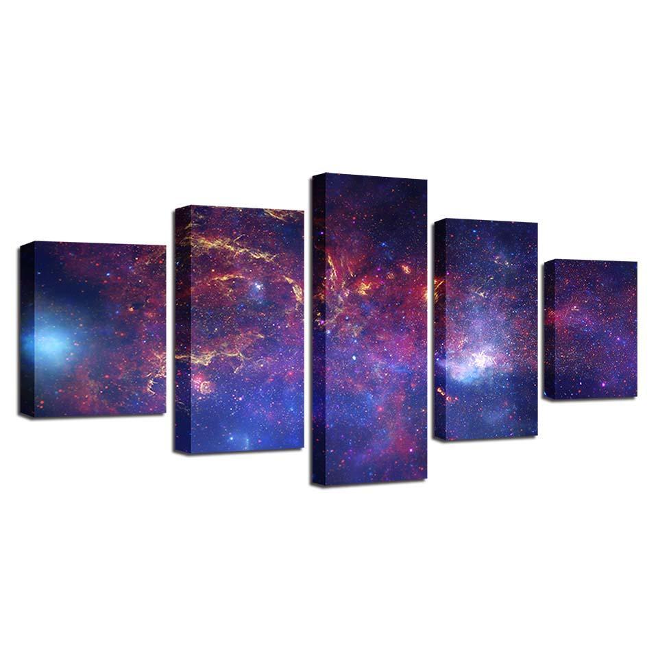 Red Nebula Space 5 Piece HD Multi Panel Canvas Wall Art Frame-Original Frame