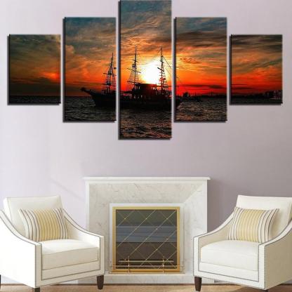 Sailing Under The Sunset 5 Piece HD Multi Panel Canvas Wall Art Frame-Original Frame