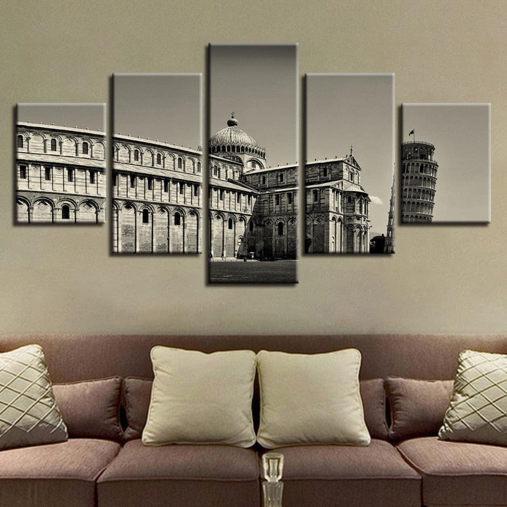 Leaning Tower Of Pisa 5 Piece HD Multi Panel Canvas Wall Art Frame-Original Frame