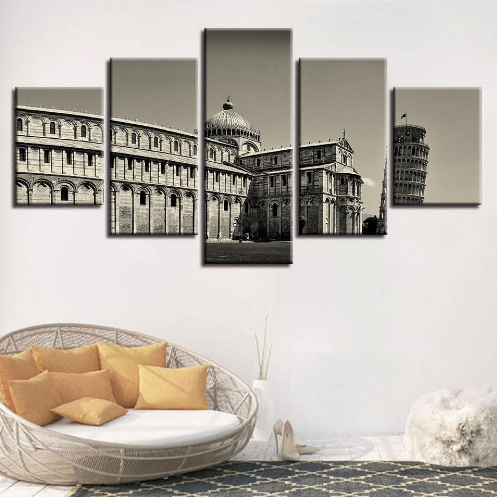 Leaning Tower Of Pisa 5 Piece HD Multi Panel Canvas Wall Art Frame-Original Frame