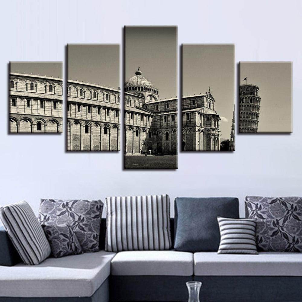 Leaning Tower Of Pisa 5 Piece HD Multi Panel Canvas Wall Art Frame-Original Frame