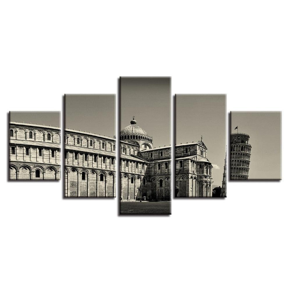Leaning Tower Of Pisa 5 Piece HD Multi Panel Canvas Wall Art Frame-Original Frame