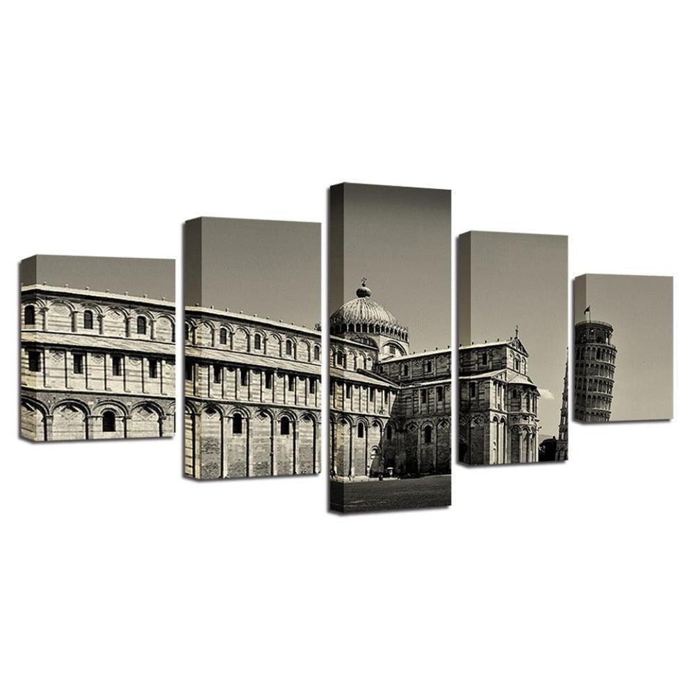 Leaning Tower Of Pisa 5 Piece HD Multi Panel Canvas Wall Art Frame-Original Frame