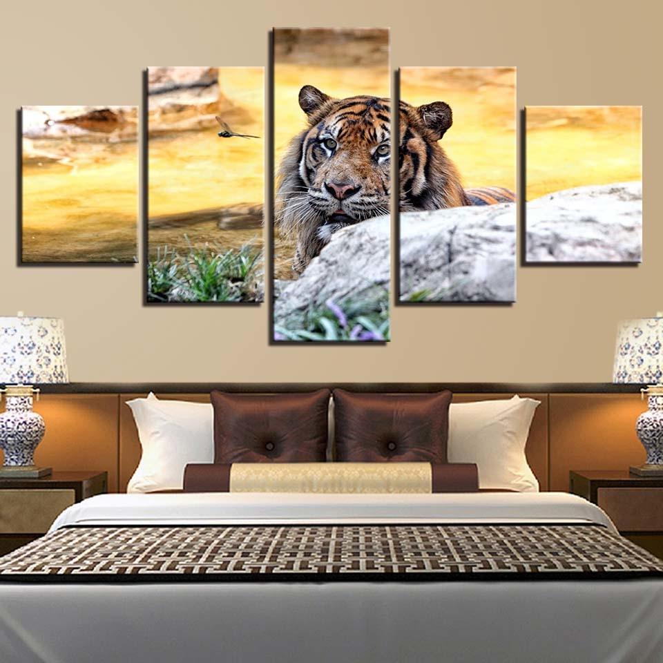 Majestic Tiger 5 Piece HD Multi Panel Canvas Wall Art Frame-Original Frame